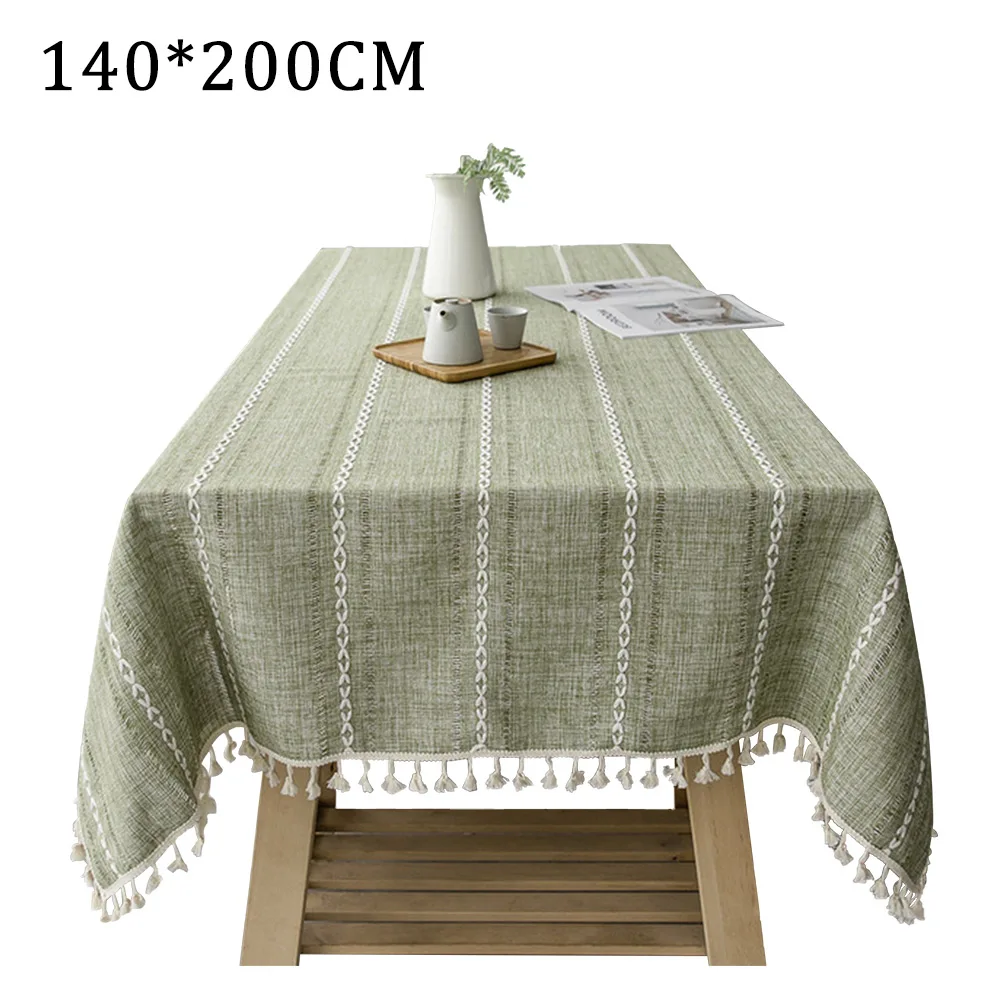 

Cotton Linen Wedding With Tassel Cover Nordic Style For Kitchen Dustproof Wrinkle Free Rectangle Tablecloth Washable Hotel Party