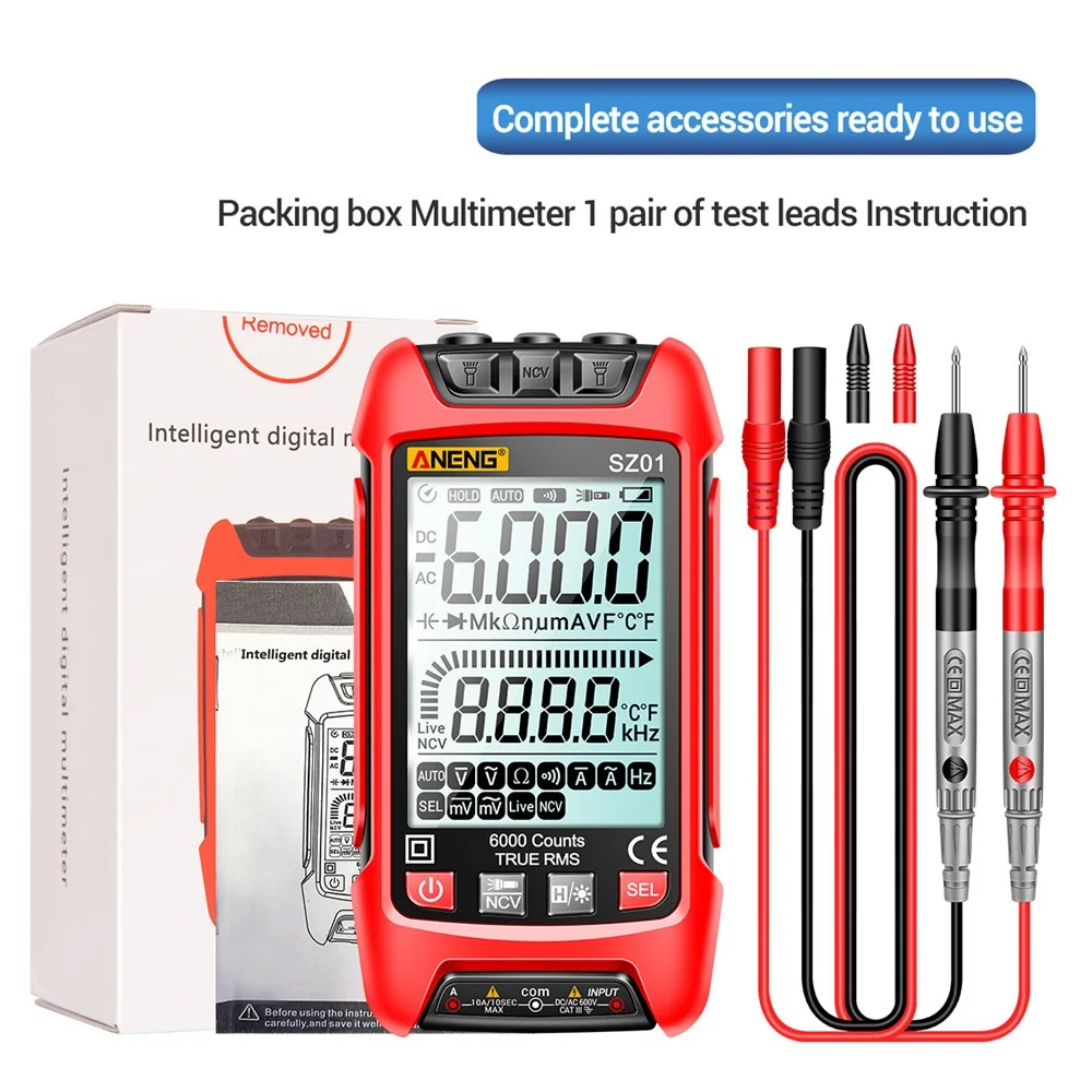 

SZ01 SZ02 Smart Digital Multimeter 6000 Counts True RMS Auto Electrical Capacitance Meter Temp Resistance Transistor Testers
