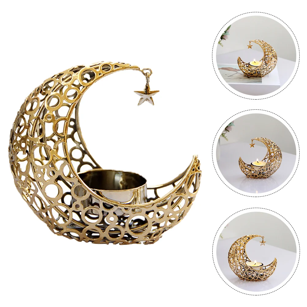 

Metal Holder Tabletop Candleholder Home Ornament Gold Wedding Decor Banquet Hollow Moon Mold Candlelight Dinner Decorate