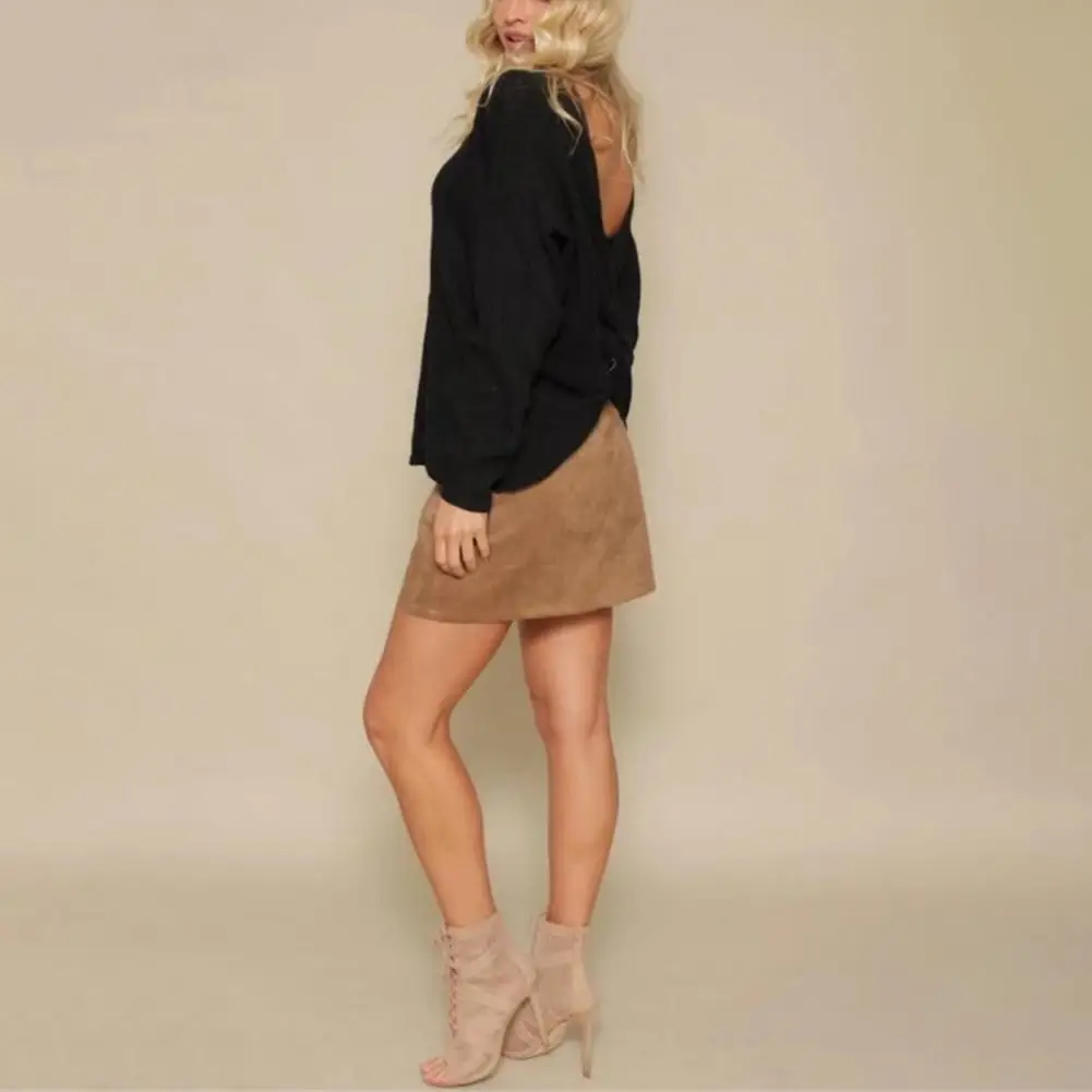 

Classic Winter Sweater Solid Color Thick Knitted Sweater Autumn Winter Open Back Knot Blouse Sweater Jumper