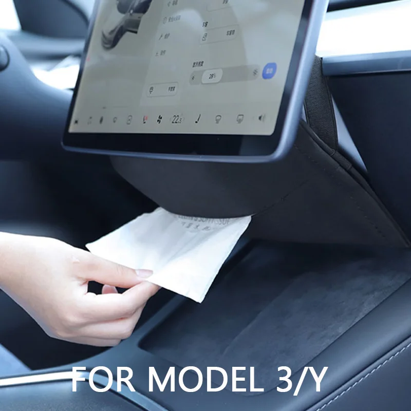 

Suede Car Tissue Box for Tesla Model 3 Model Y S X Interior Car Accessories Storage Bag Hidden Behind Screen Napkin Paper Holder