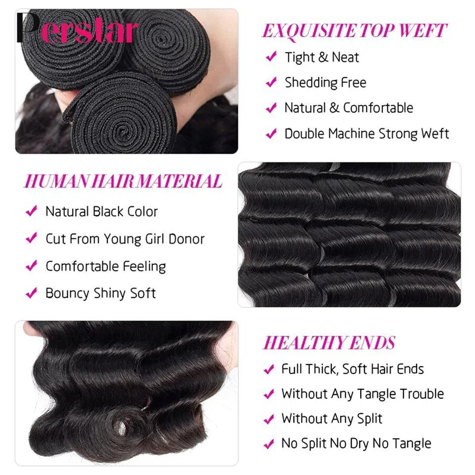 Perstar Peruvian Curly Hair Bundles Loose Deep Wave Human Extensions Natural Color 1/3/4 Pcs Weave 8-30 Inches | Шиньоны и парики