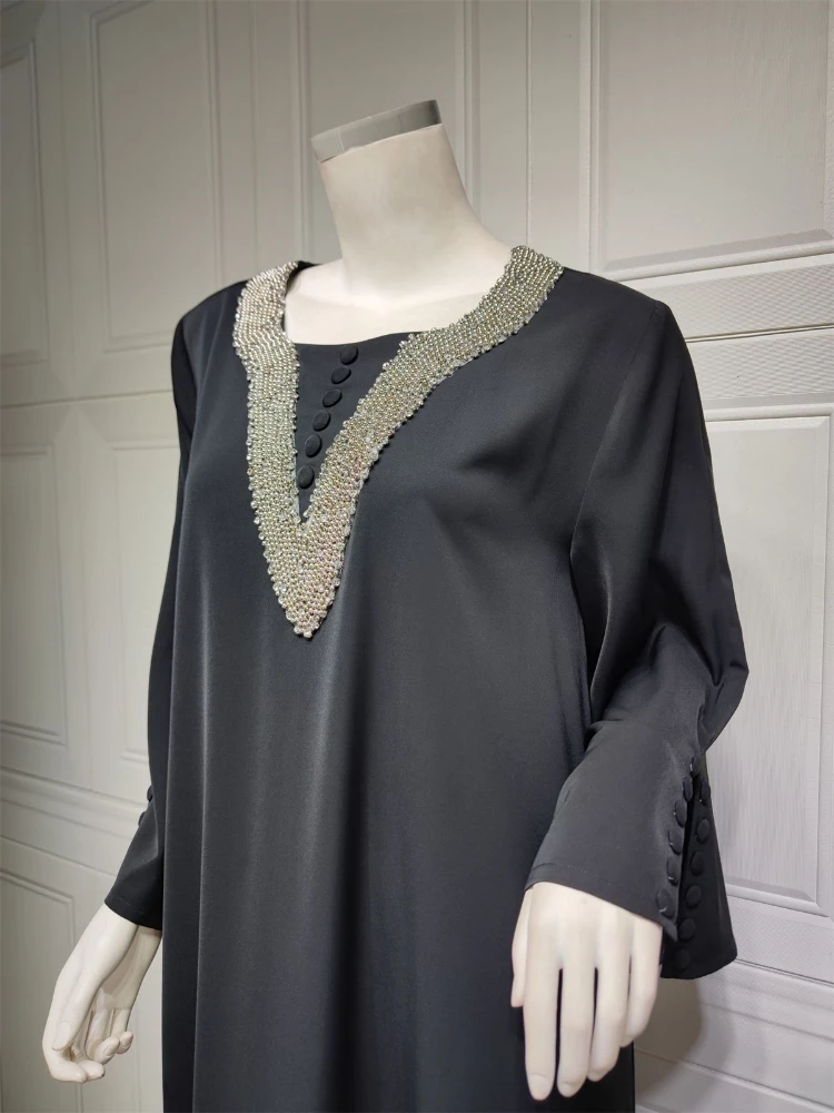 Elegant Women's Party Dresses 2023 V-Neck Diamonds Long Sleeve Abaya Femme Musulman Robe Kaftan Jalabiyat Ramadan