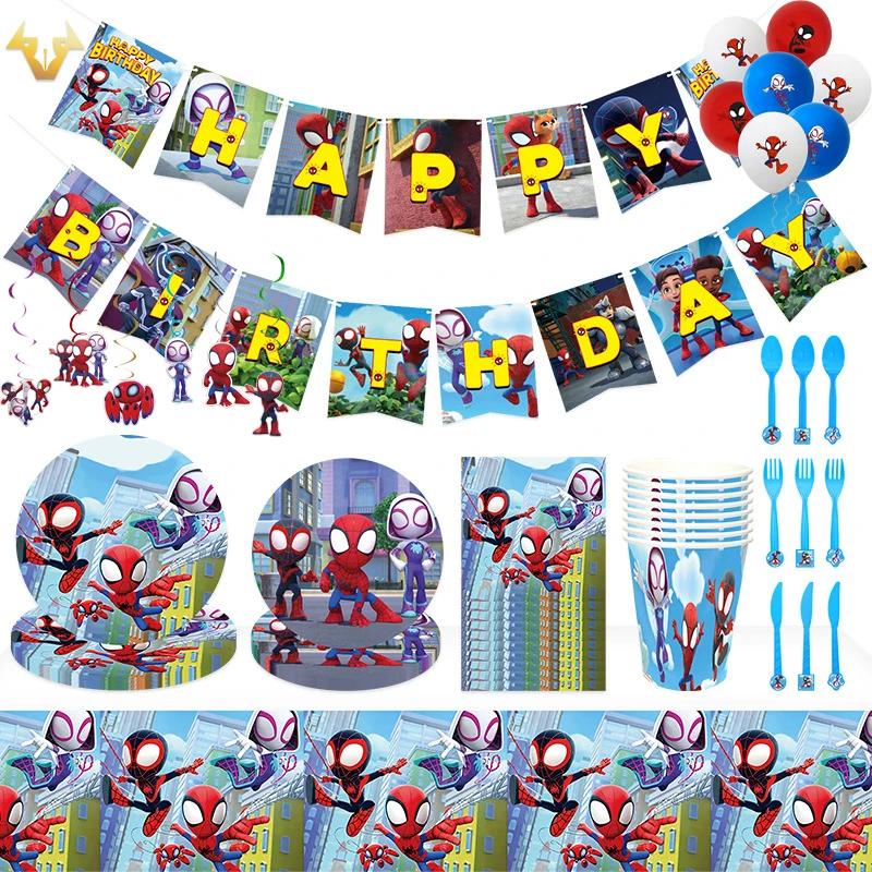 

Marvel Anime Spider-Man and His Amazing Friends Party Supplies Decoration Tablecloth Birthday Party Decorations Tableware Sets