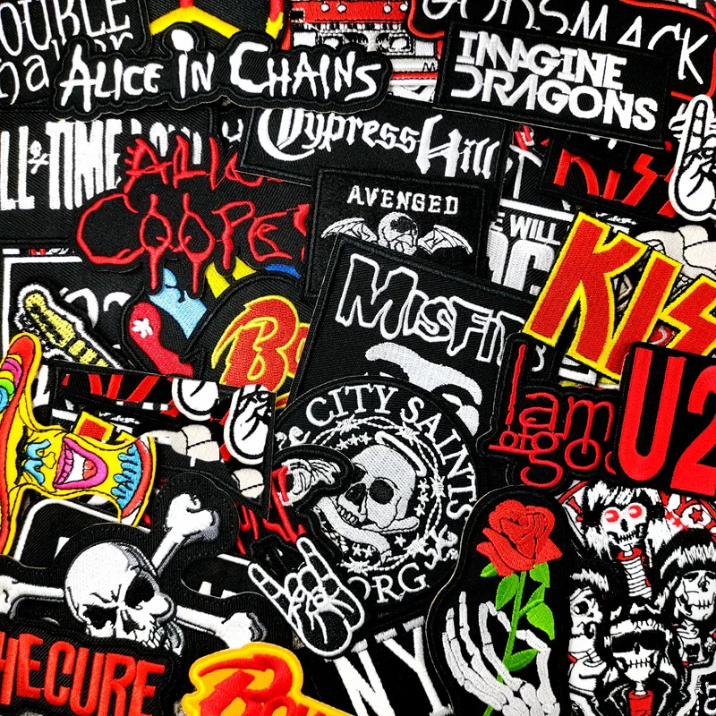 

Band SKULL Patch Embroidery Applique Ironing Sewing Supplies Decorative Badges For Clothing ROSE