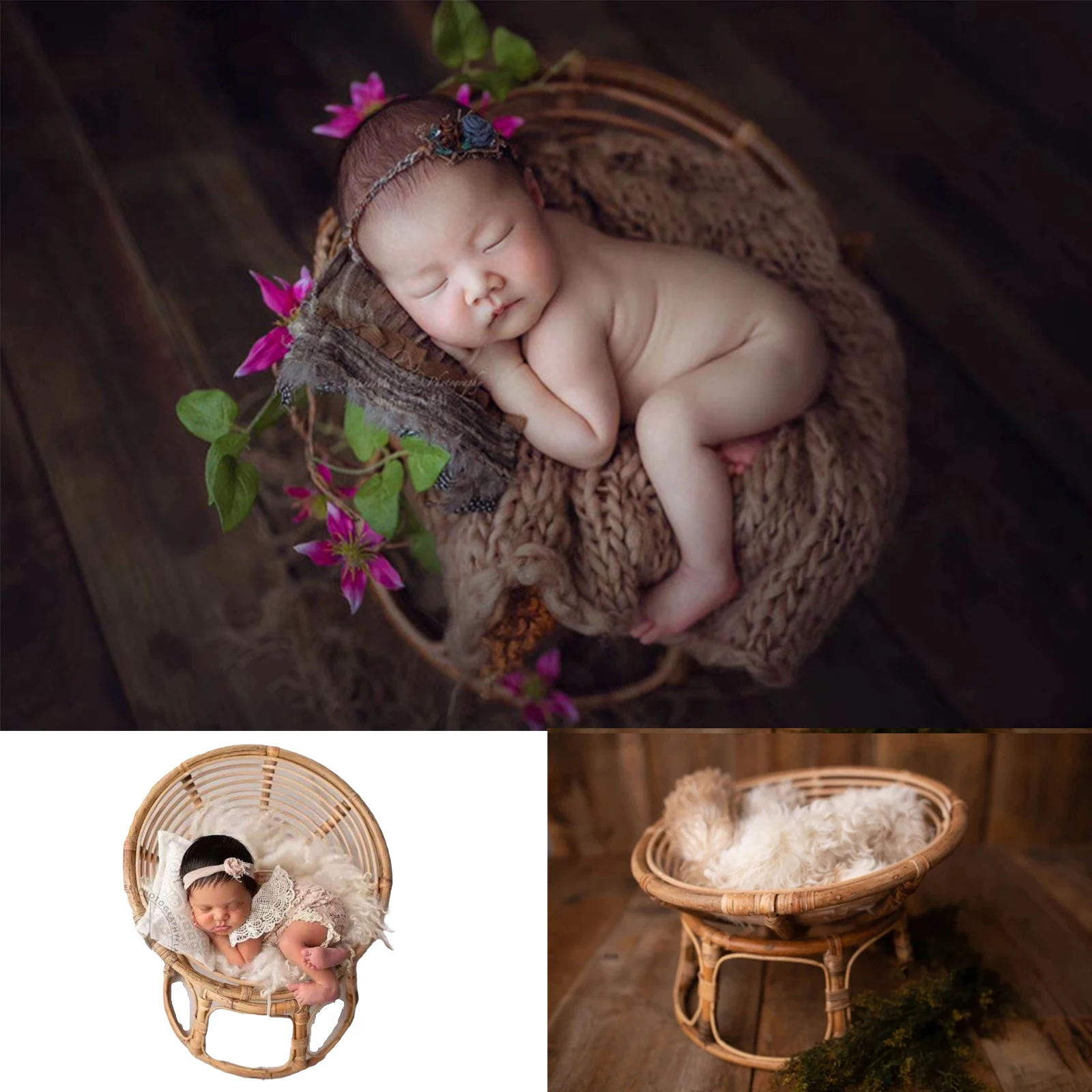 New Newborn Photography Props Baby Rattan Radar Chair Crib Sofa Retro Studio Photo Pose Photo Studio Photography Accessories