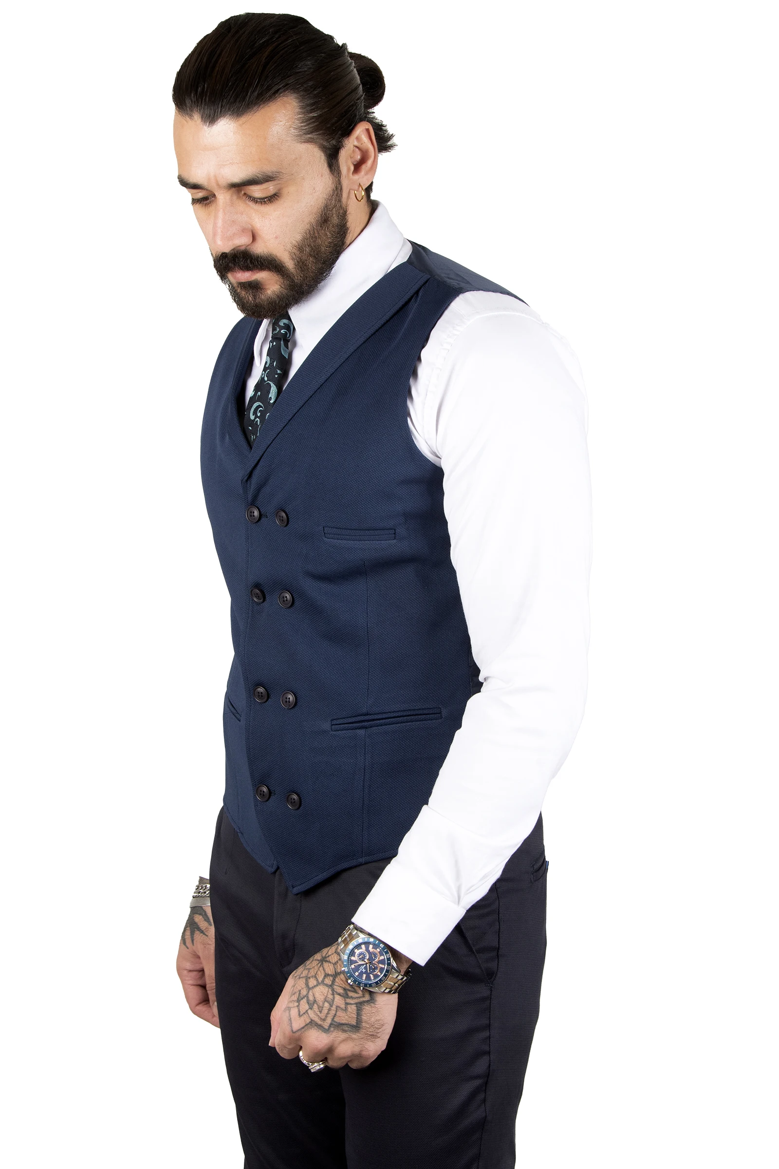 

DeepSEA Patterned Lycra Narrow Cut Three Pockets Double Breasted Male Cepken-Vest 2202047