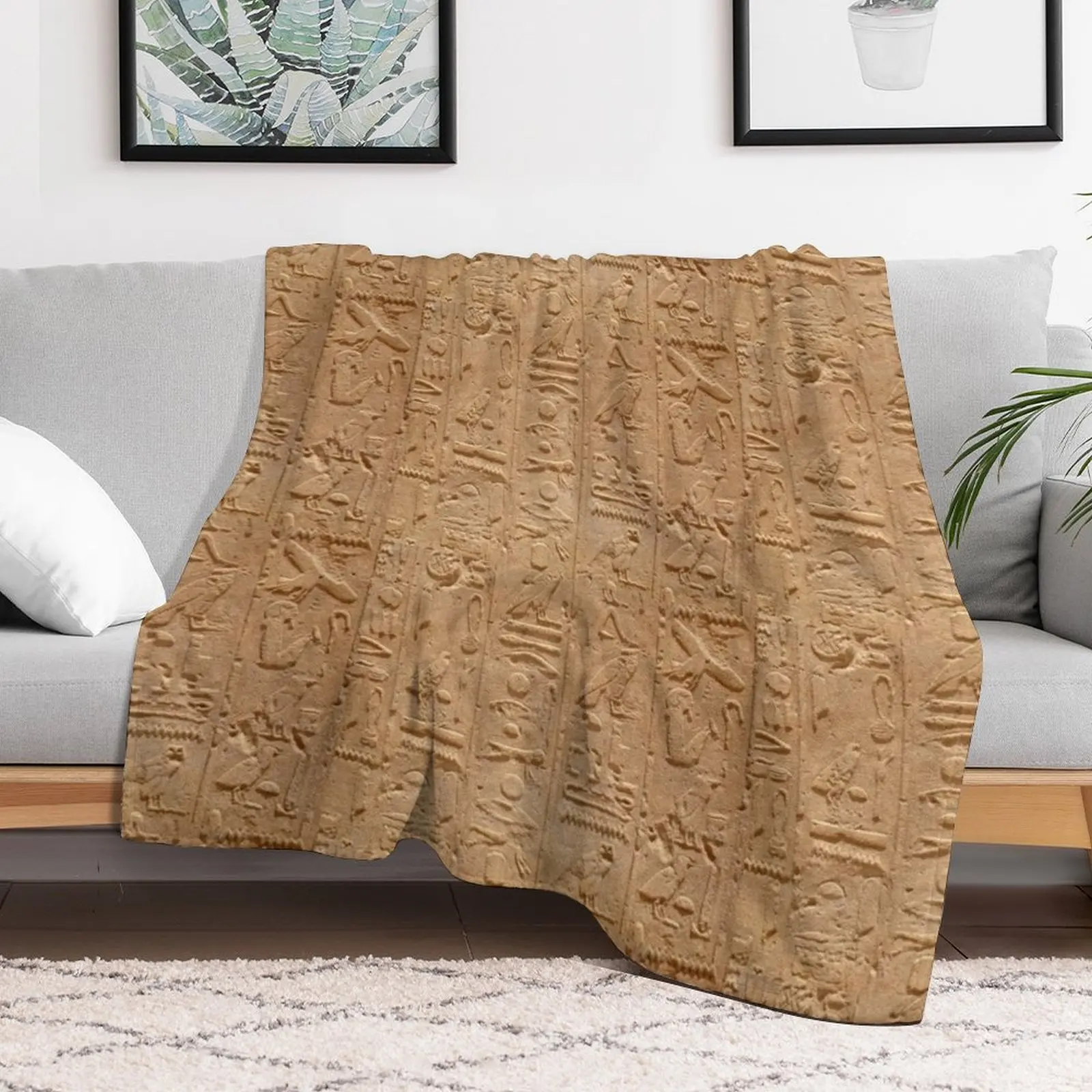 Египетский гиероглиф на стене в храме Египта каранак. Плед-одеяло теплые зимние