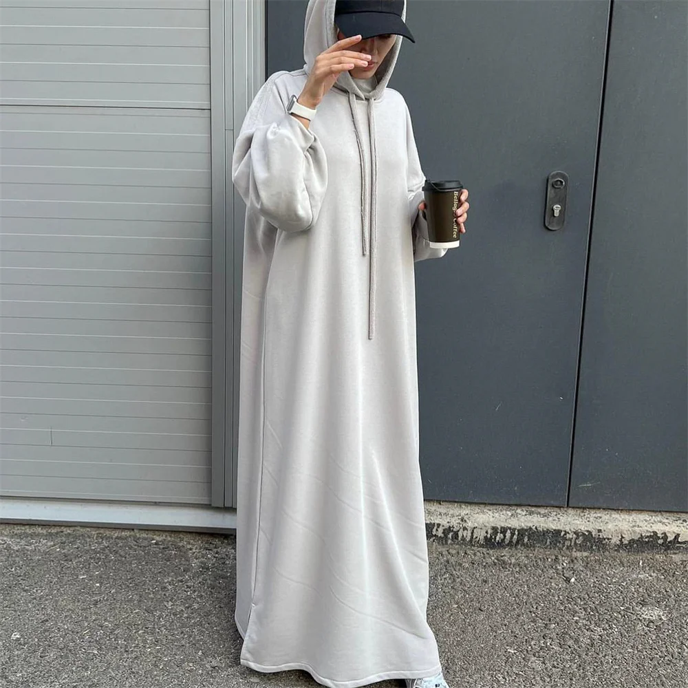 2024 Ramadan Eid Modest Warm Winter Abayas With Hat Muslim Women Abaya Dress Robe Arabe Female Morocco Kaftan Islam Clothing