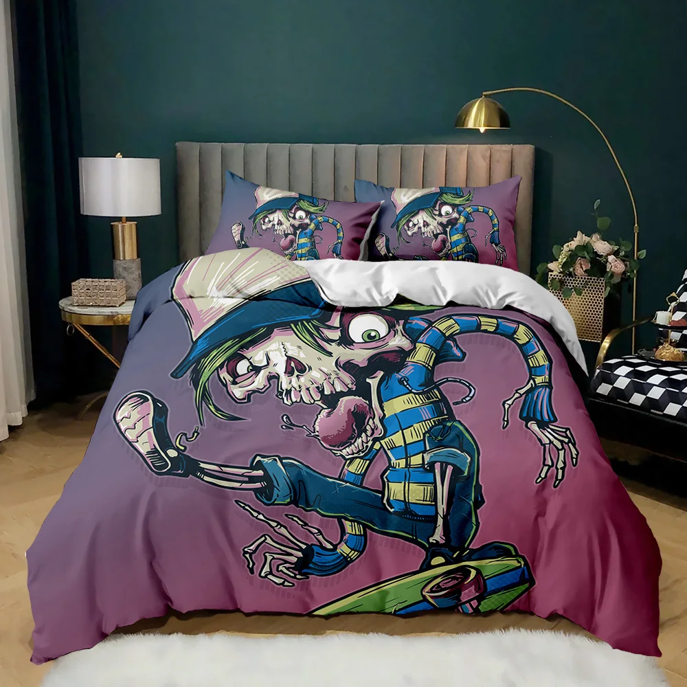 

Cartoon Skateboard Duvet Cover Set Cartoon Wolf Kids Hip Hop Skateboard Sport Queen King Cute Wild Animal Polyester Quilt Cover
