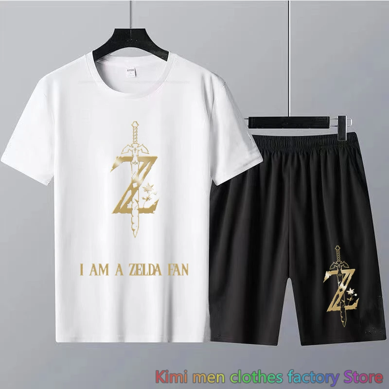 Men Zelda Fans printing TShirts Shorts Sets 2 Piece Outfits Sets for Men Zelda Tears of The Kingdom Summer Tracksuit Cotton Set