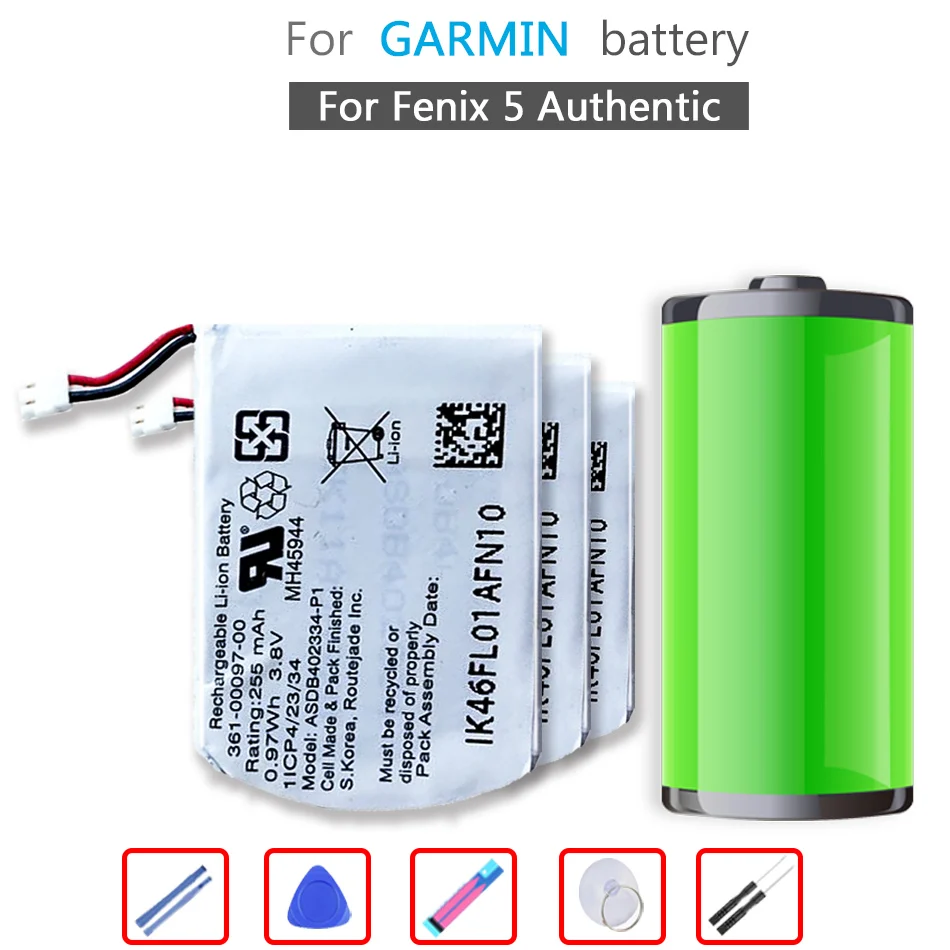 

New 361-00097-00 Battery Replacement For GARMIN Fenix 5 Fenix5 Authentic Li-ion Bateria with Free Tools