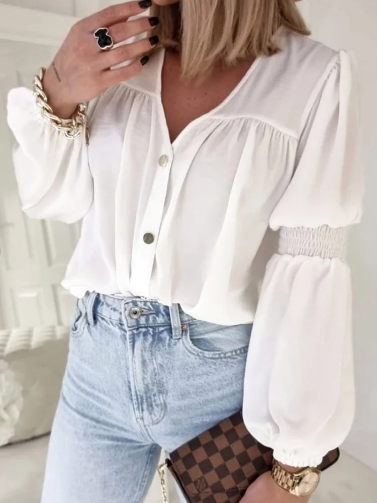 

Рубашка с рукавом-фонариком и пуговицами спереди