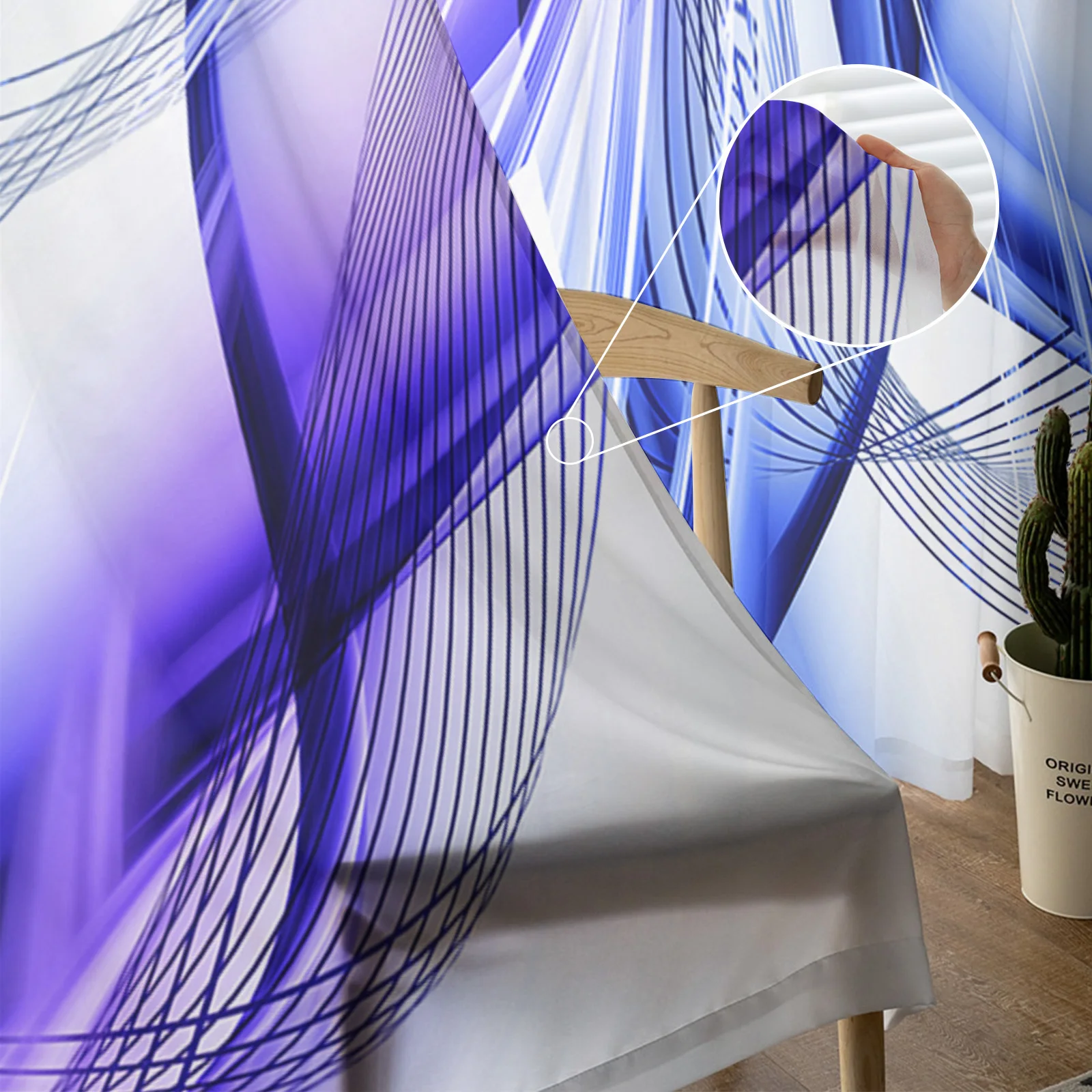 Прозрачные Занавески с голубыми кристаллами абстрактные драпировки для