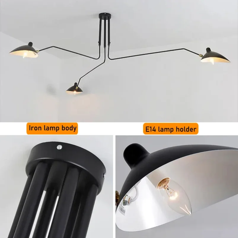 Потолочная люстра с несколькими стержнями и пауком черные промышленные