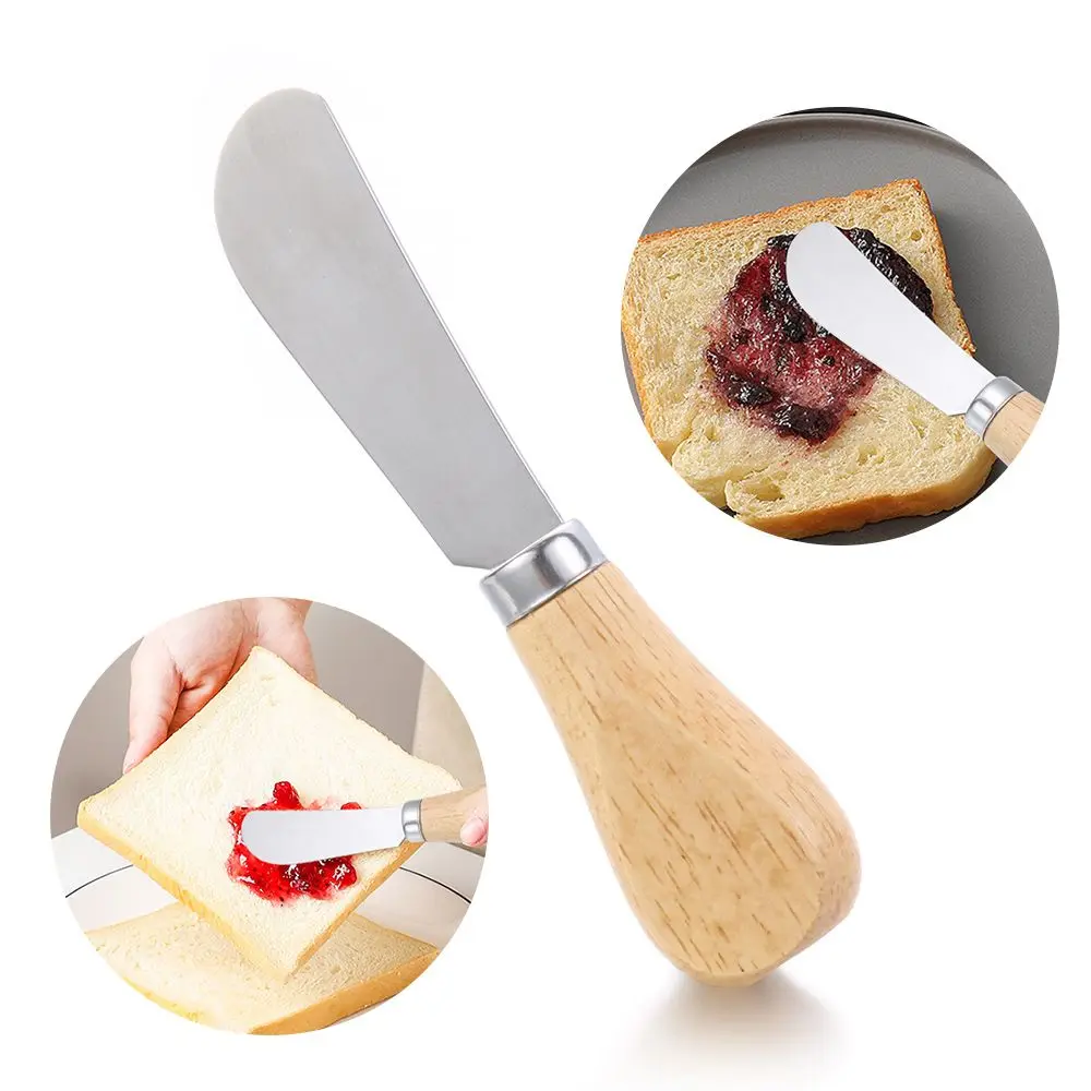 

5 Inch Wooden Handle Cheese Butter Spread Cheese Cream Cheese Stainless Steel Knife Kitchen Baking Supplies