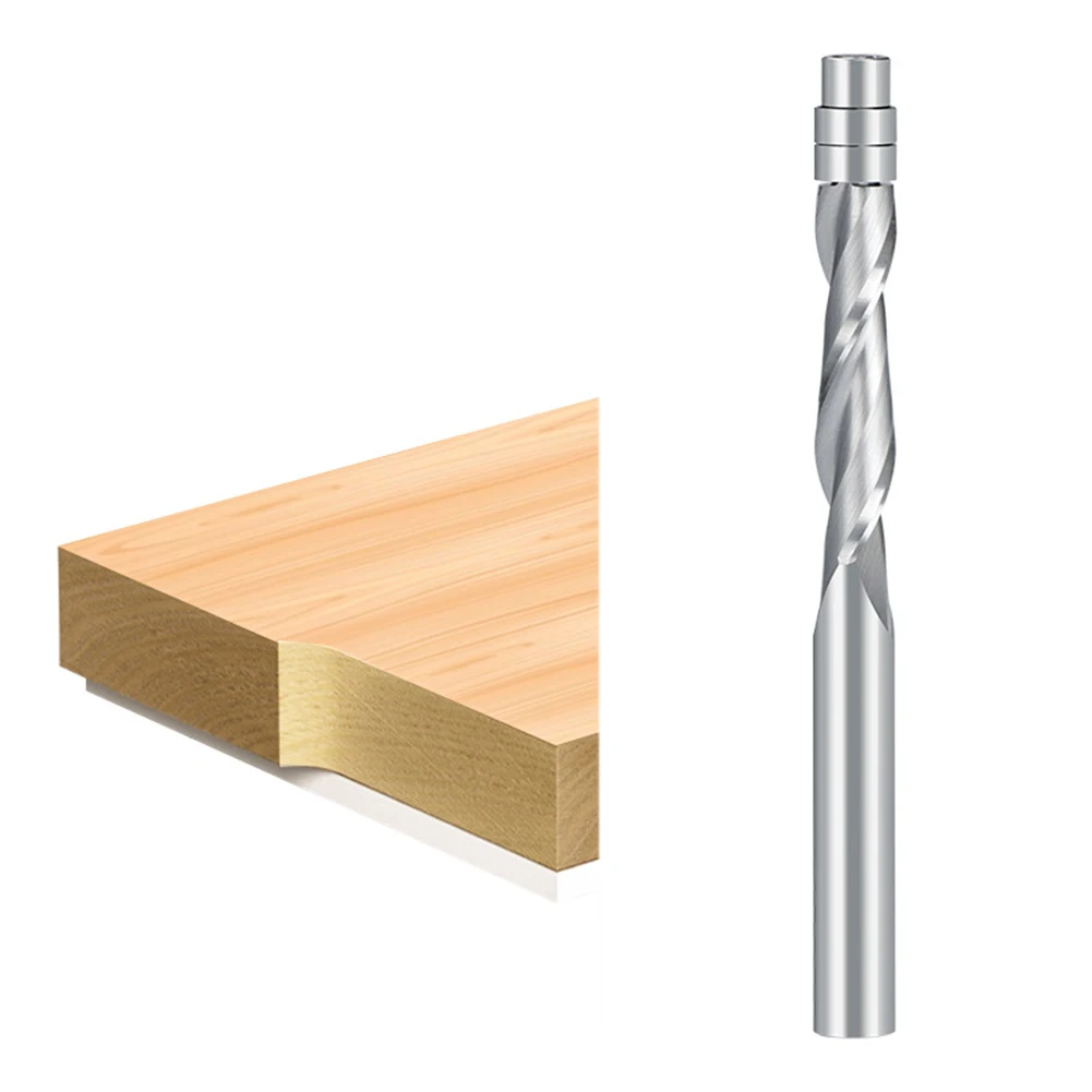 

6.35mm Shank Carbide End Mills Silver 1/4" Cutting Diameter Router Bit Downcut Flush Trim Solid With Bearing 2 Flutes Wood Tools