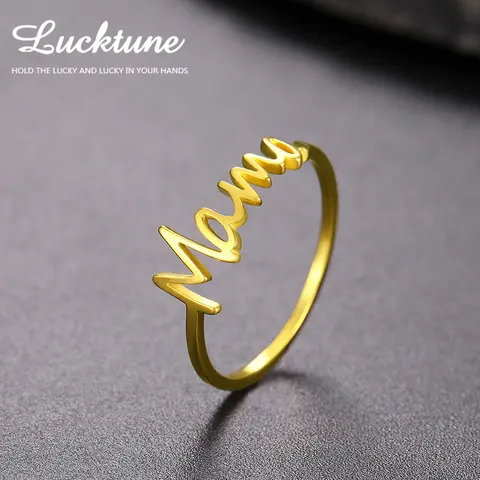 Lucktune MOM Mama Кольца с буквами для женщин-любителей Нержавеющая сталь Простой золотой цвет Кольцо на палец Модные ювелирные изделия Подарки на день матери