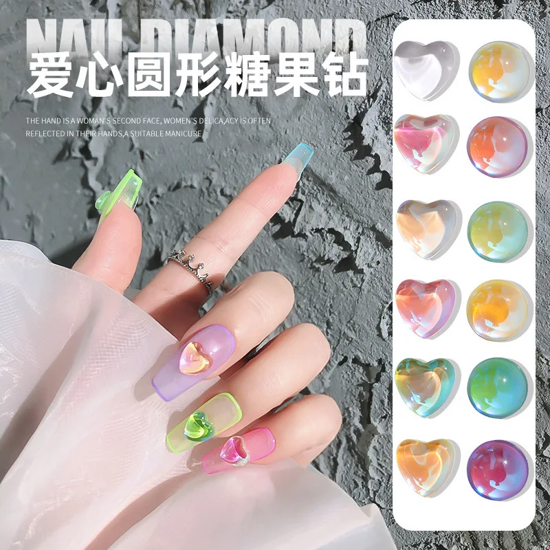 

20PCS 8MM Flatback Nail Art Decorations Rhinestones Shiny Round Love Heart Design Charms Crystal Clear Manicure Decor Supplies