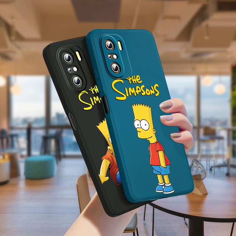 

Cute Cartoon The Simpsons For Redmi K50 K40 Gaming K30 K30S 10X 10 9A 9 9T 9C 9AT 8 8A 7 5G Liquid Silicone TPU Rope Phone Case
