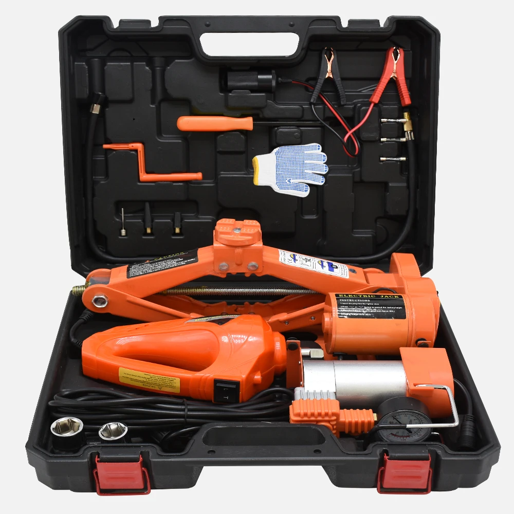 

Portable electric Car Floor Jack Set 3 Ton All-in-one Automatic 12v Scissor Lift Jack with air Pump and Impact Wrench