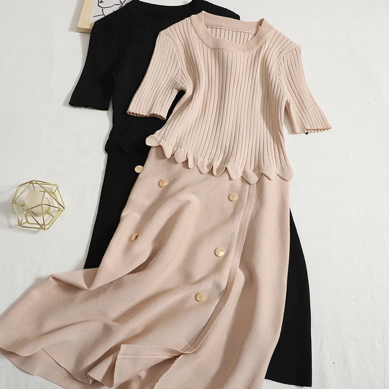 

2022 Summer Dresses Women Elegant Short Sleeve Knit Dress Fashion
