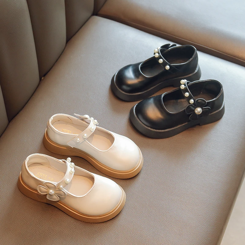 

Fashion Girls Leather Shoes Kids British Style School Shoes Autumn Spring Children Beading Platform Princess Shoes 6-14Y Autumn