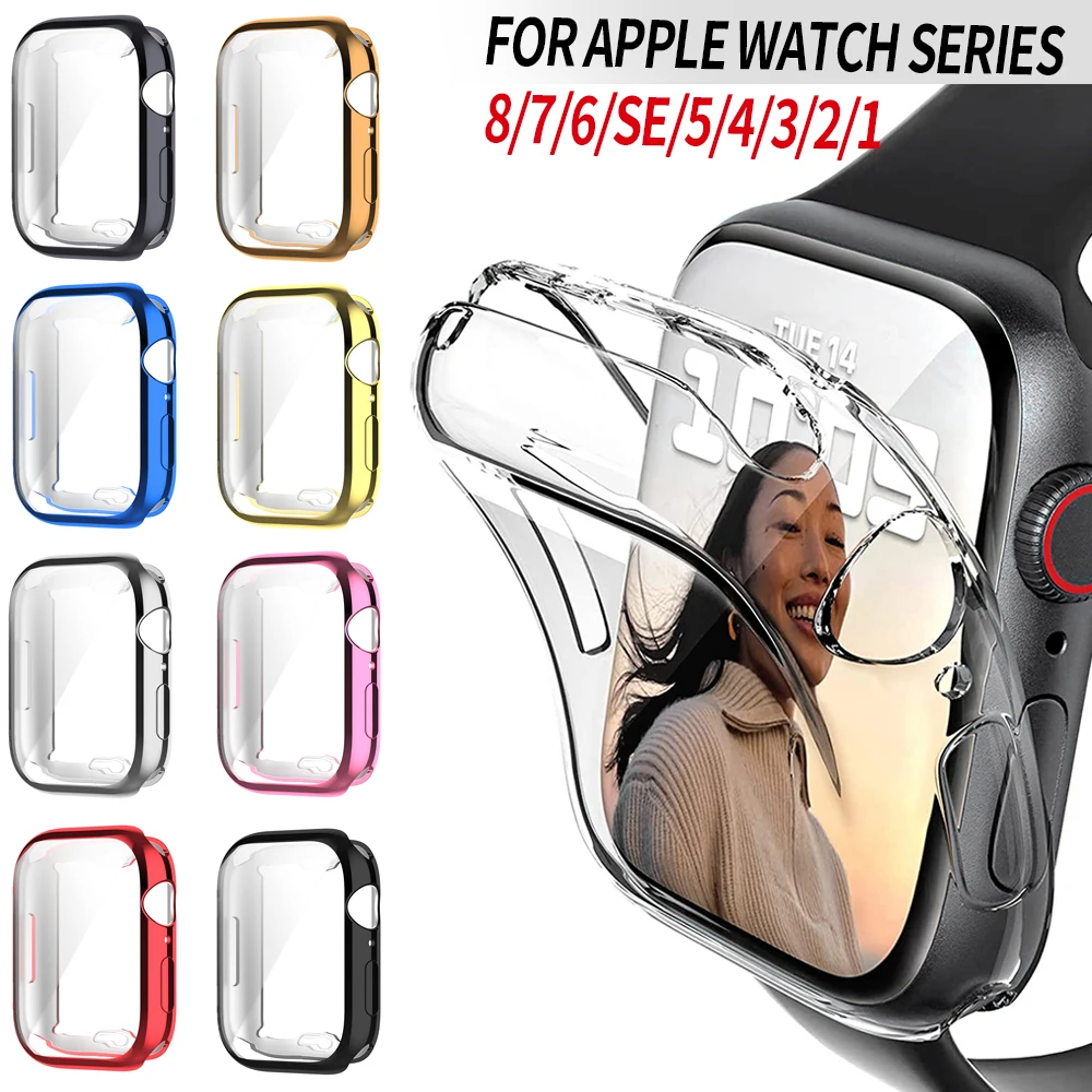 Full Protective Case for Apple Watch Series8/7 41mm45mm SE6543 Soft Cover Bumper Screen Protector for iWatch 44mm 41mm 40mm 38mm