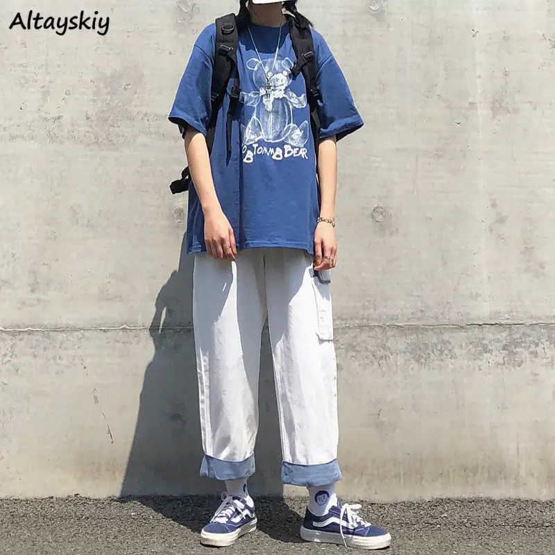 

Женские комплекты с принтом медведя, мешковатая футболка с круглым вырезом, повседневные брюки, универсальная уличная одежда с карманами и ...