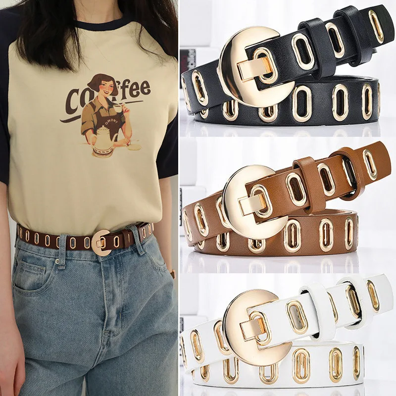 Fashionable Women Belt Summer Female Student Alloy Buckle Leather Belt for Jeans Dress Clothes Accessories