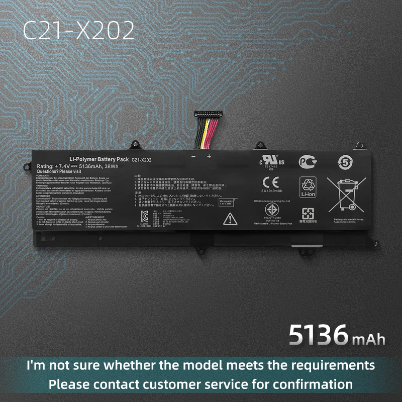 

C21-X202 Аккумулятор для ноутбука ASUS VivoBook S200 S200E X201 X201E X202 X202E S200E-CT209H S200E-CT182H Q200 5136mAh