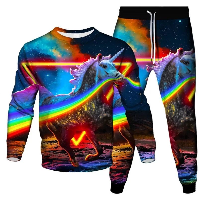 Костюм спортивный мужской из 2 предметов свитшот с принтом единорога лошади