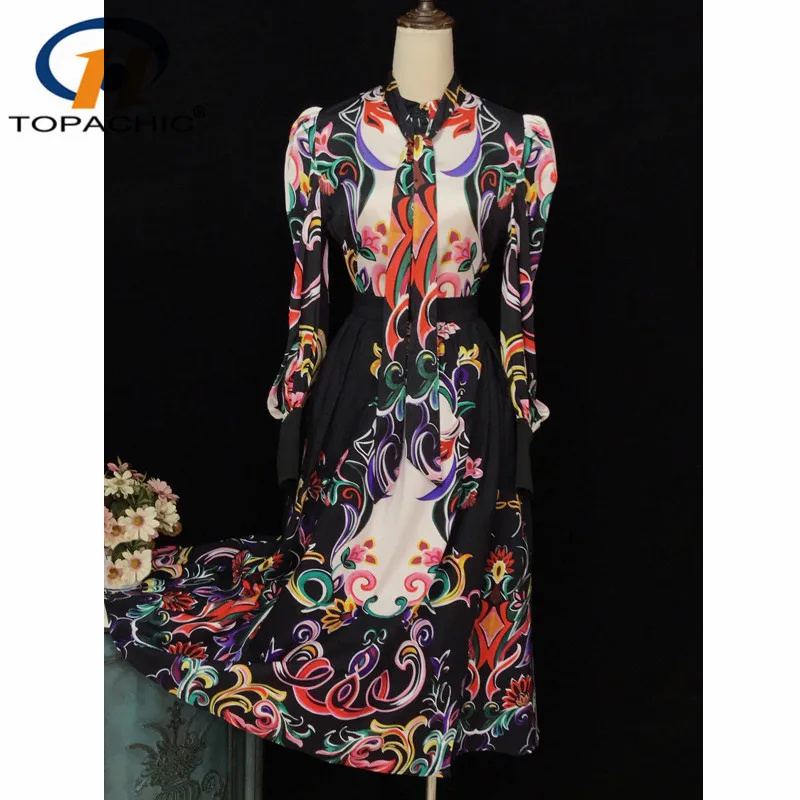 

11.1 High End Elegant Vintage Print Stand Collar Bow Puff Sleeve Shirt + High Waist Pleated Midi Skirt Two Piece Set Women