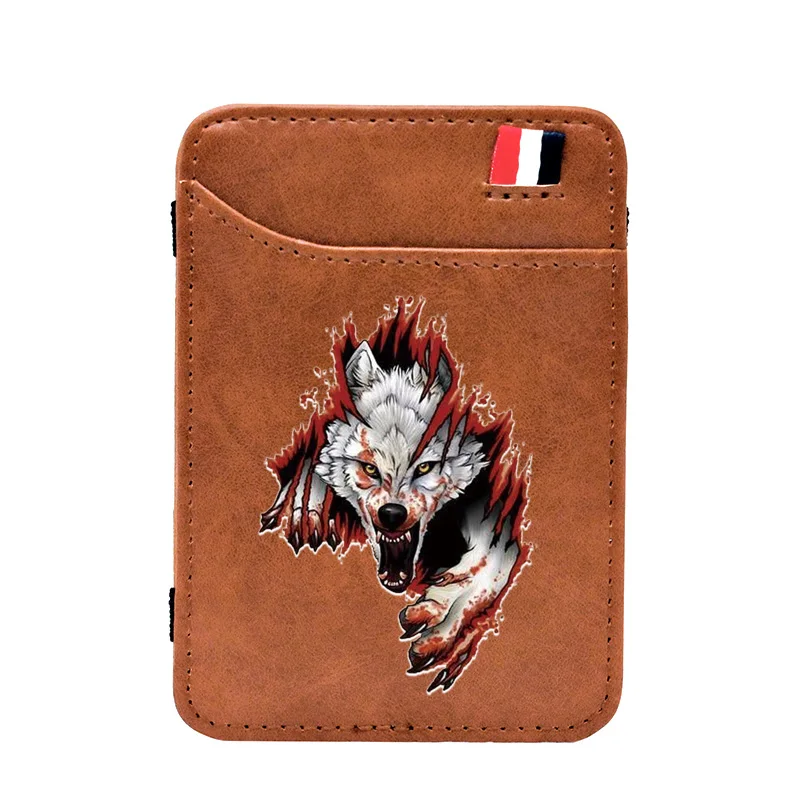 

High Quality Ferocious Wolf Printing Leather Magic Wallet Classic Men Women Money Clips Card Purse Cash Holder