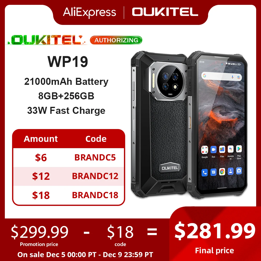 OUKITEL WP19 8+256GB 21000mAh 6.78'' FHD+ Smartphone 20MP Night Vision Helio G95 Cellphone