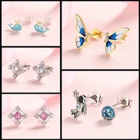 new hot creative 925 sterling silver exquisite snowflake lovely butterfly lady earrings wedding couple fashion charm jewelry