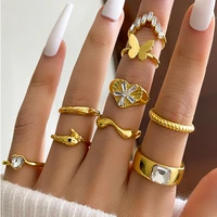 new fashion personality snake ring rhinestone square snake butterfly love rings simple circle ring trendy jewelry for women