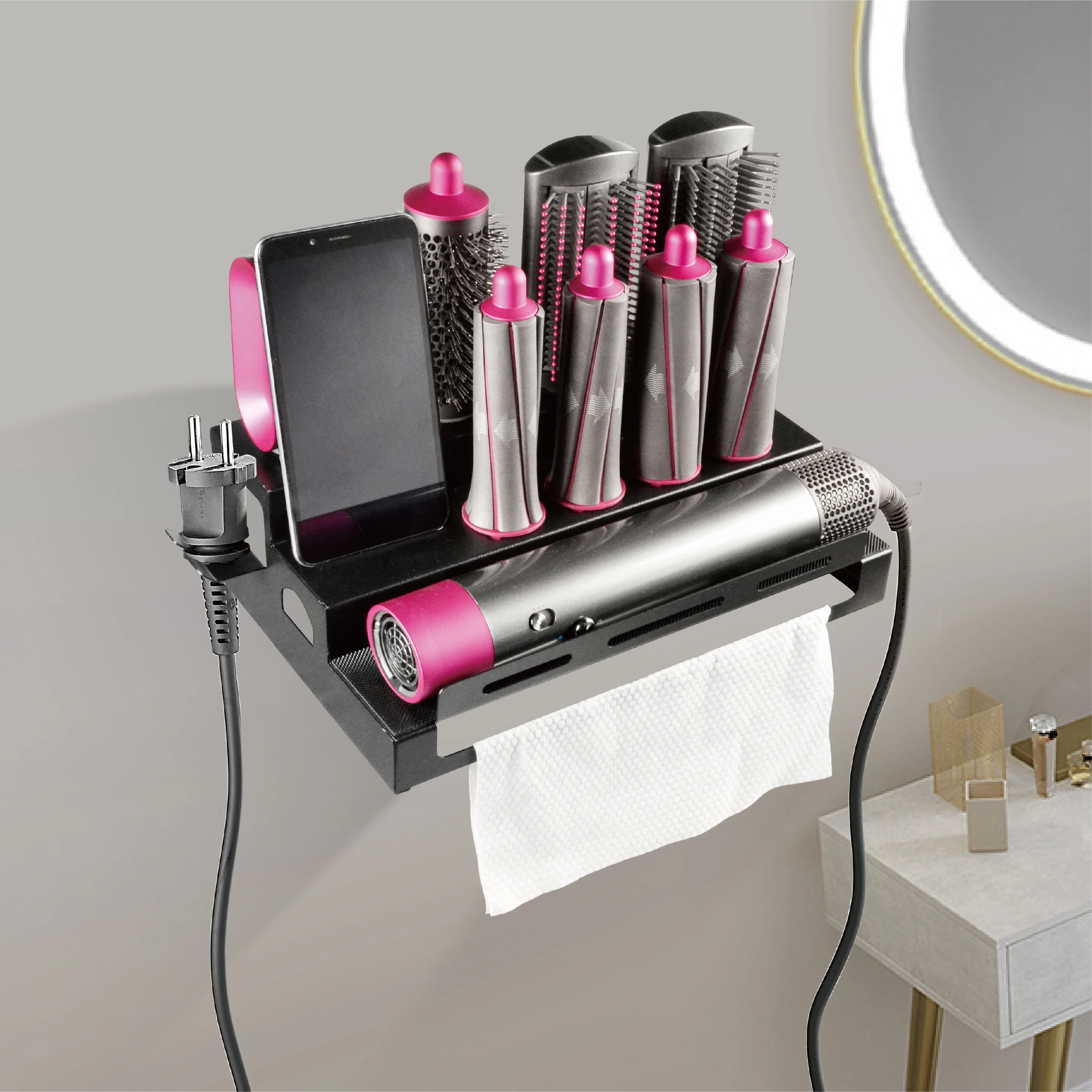 

Storage Rack for Dyson Airwrap Shelves Wall-Mounted Shelf Dryer and Hair Curler Holder Hair Care Tool Organizer Stand Bracket