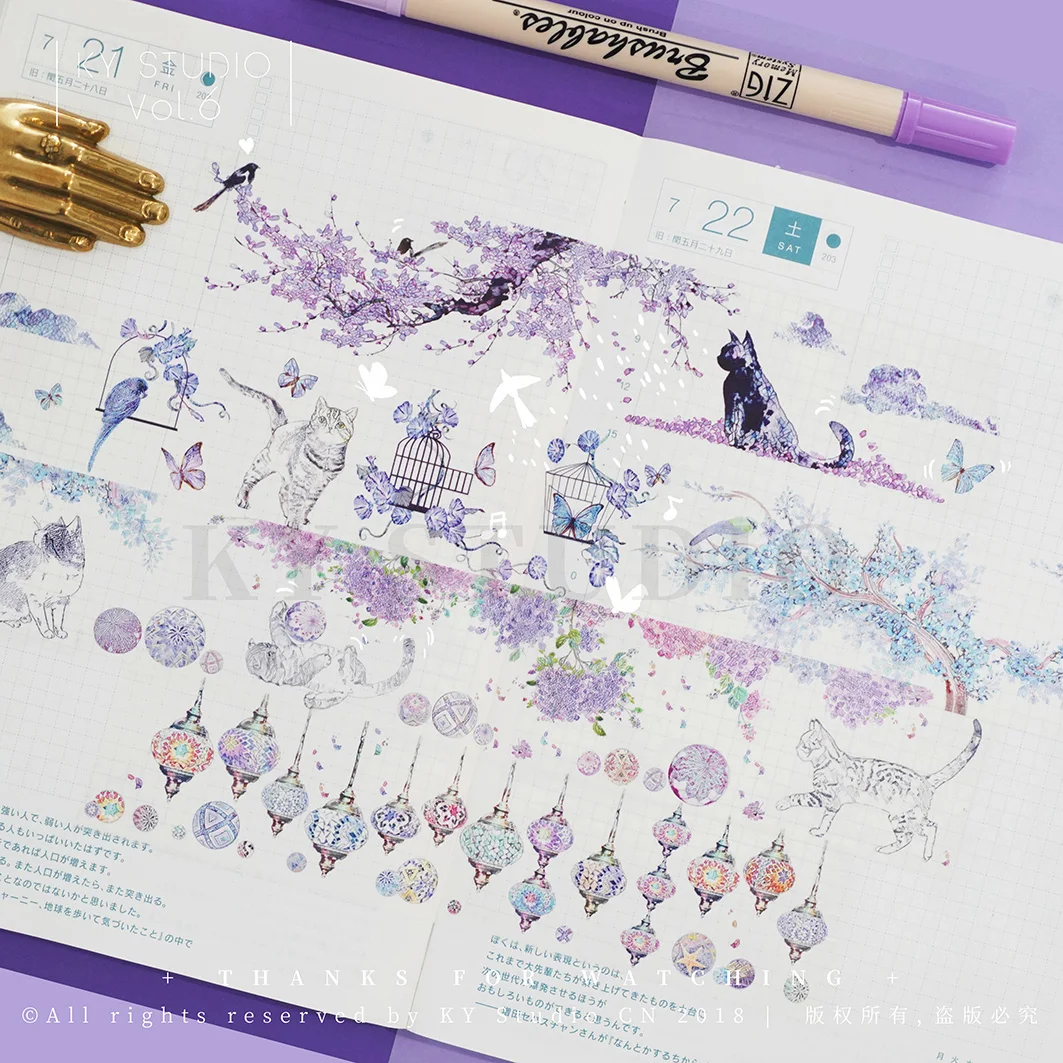 

10m Cute Cat In Summer Days Lamp Flower Trees Making Washi Tape Roll for Journaling