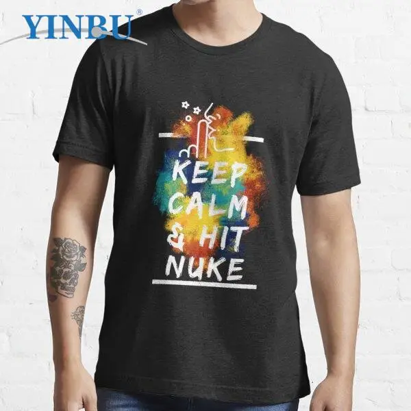 

Футболки бренда YINBU с надписью keep calm and hit nukes, Высококачественная Мужская короткая футболка с круглым вырезом, футболка с графическим рисунк...