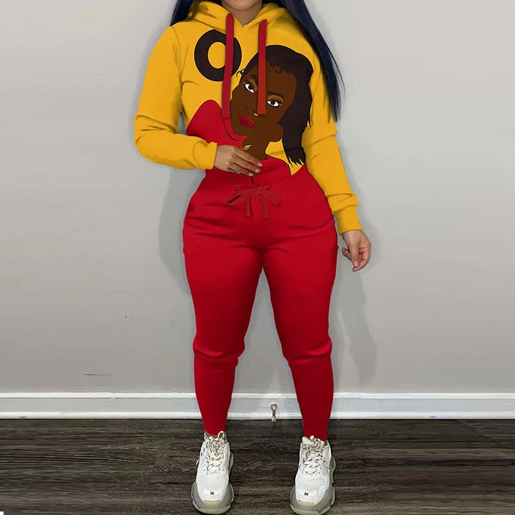 

Женский Повседневный костюм из двух предметов, толстовка с длинным рукавом и брюки-карандаш с принтом на осень и зиму