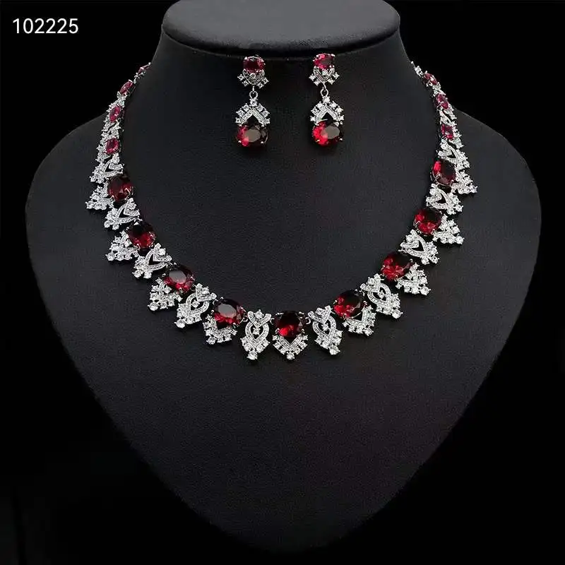 Fashion Top Oval Cubic Zirconia Party 2PCS Necklace And Earring Set Brides Jewelry Sets For Wedding Bridesmaid Accessories N-425
