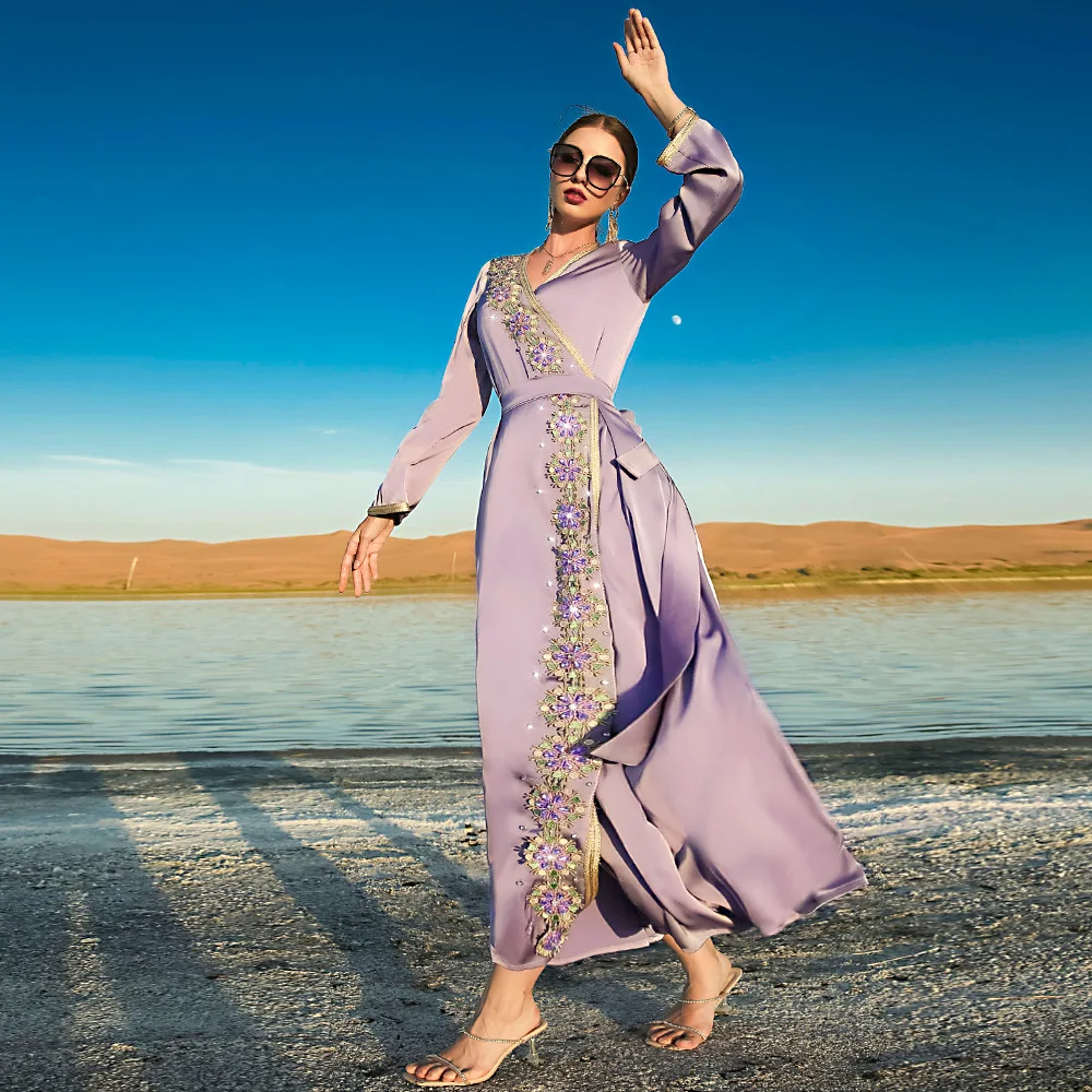 Abayas for Women Ramadan Eid Mubarek Muslim Fashion Evening Party Long Dress Dubai Kaftan Satin Maxi Dresses Islamic Clothing