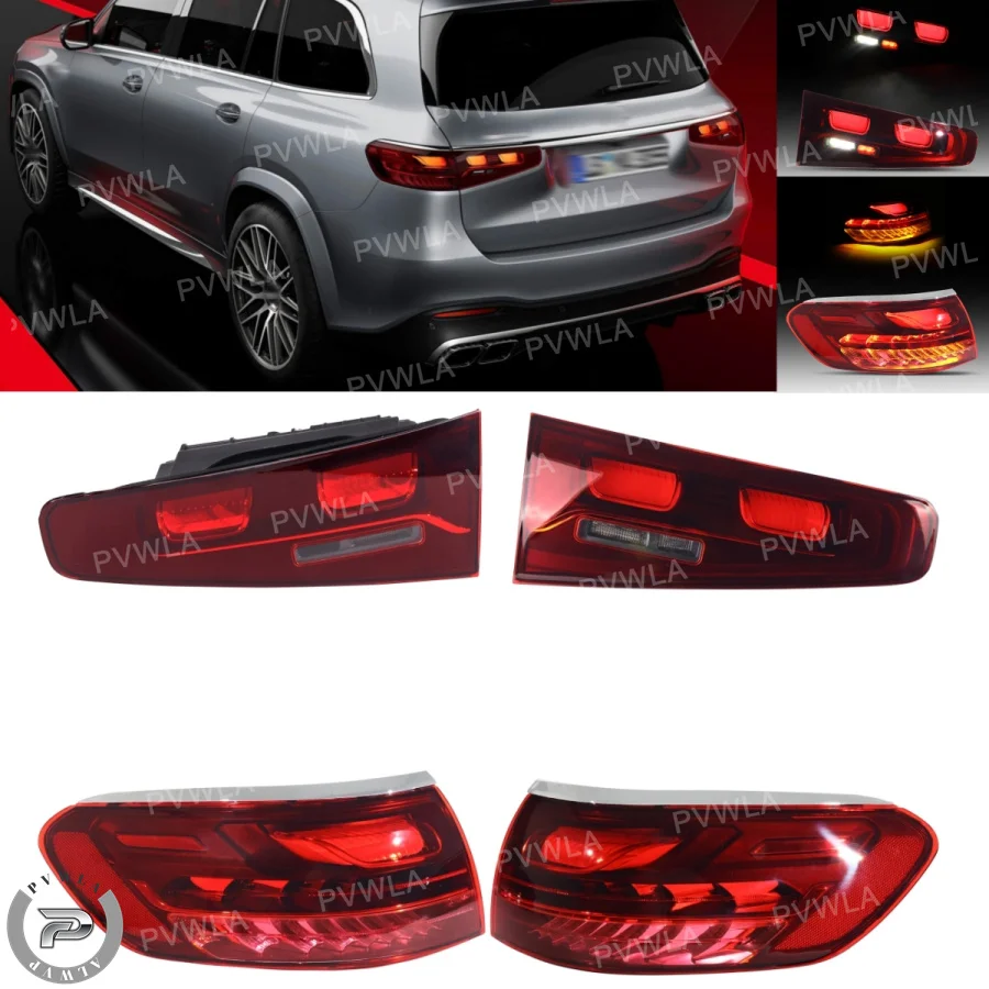 Фото Светодиодный задний фонарь для Benz GLS W167 GLS450/GLS580/GLS63 AMG 2024 2025, автомобильные аксессуары, задний тормоз, стоп-сигнал, противотуманная фара №1