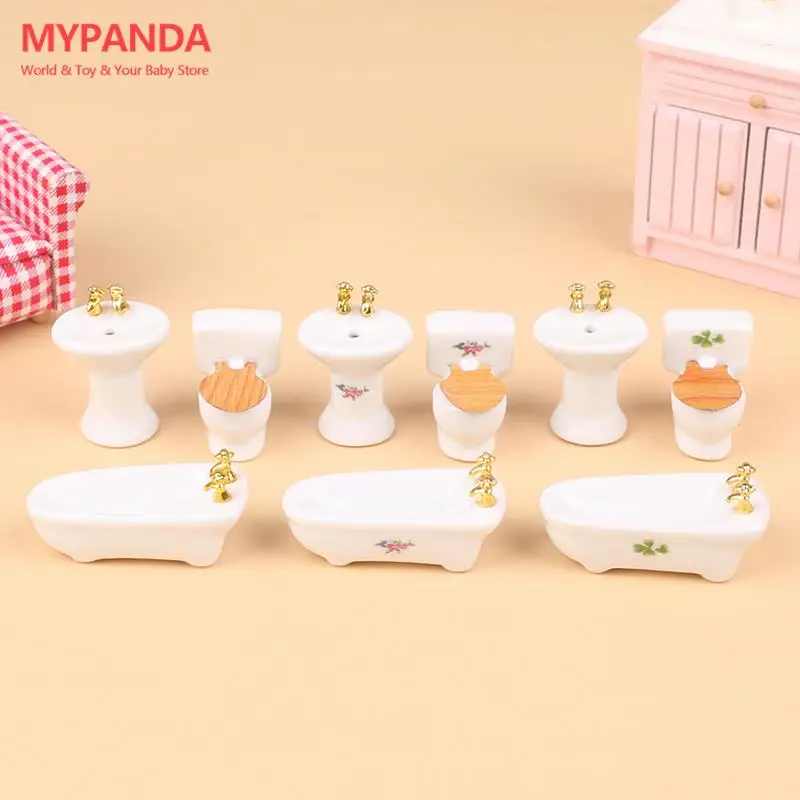 

1Set 1:12 Dollhouse Miniature Bathtub Toilet Washing Table Matching Model Bathroom Furniture Decor Toy Doll House Accessories