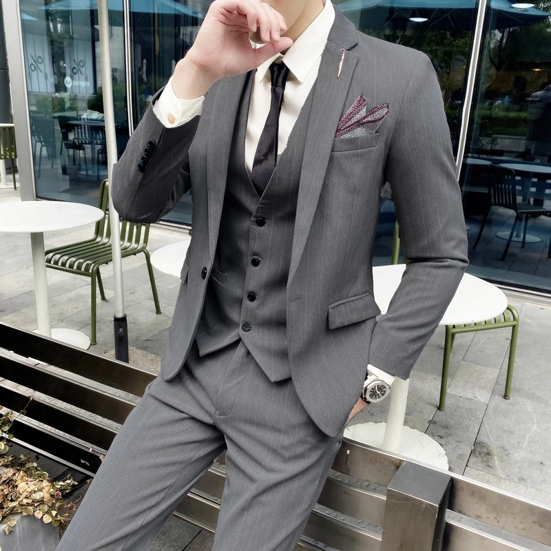 

2023Classic fashion gentleman (suit + vest + trousers) business handsome comfortable British dress wedding party three-piece set