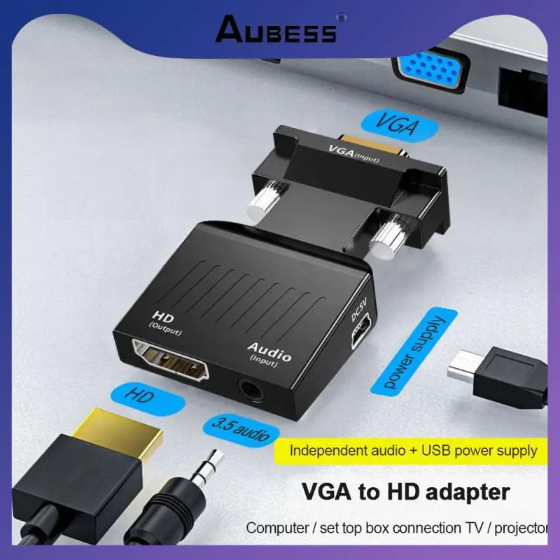 

Portable Ultra-small Vga To Hd Adapter 1080p -compatible Female To Vga Male Converter With Audio
