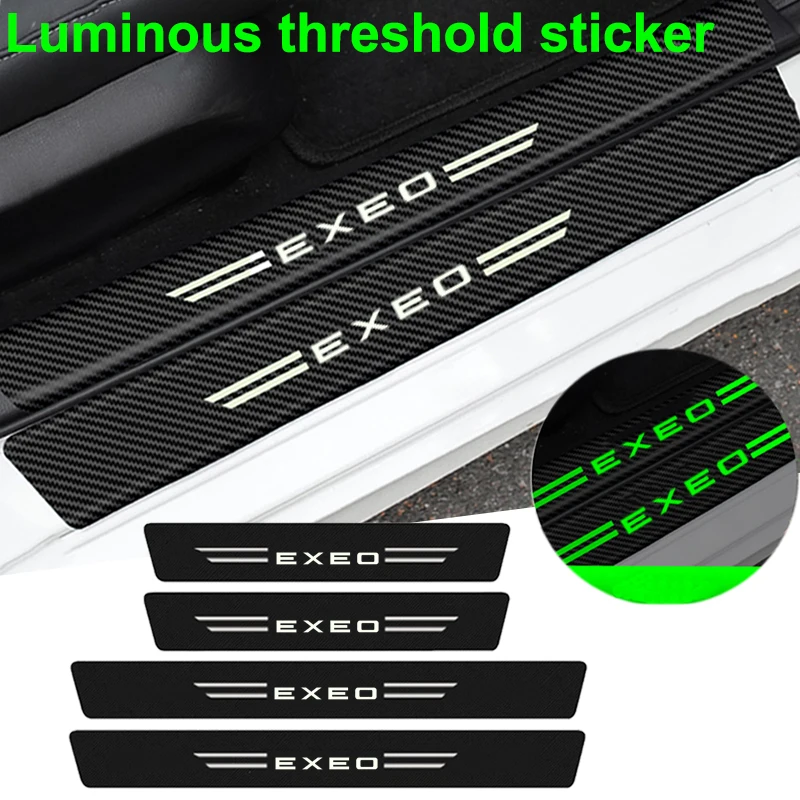 Фото Светящаяся наклейка на порог автомобиля из углеродного волокна с логотипом Exeo №1