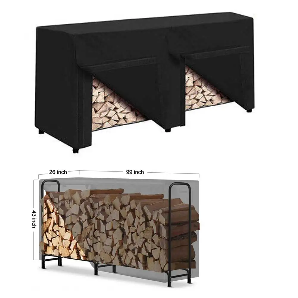 

420D Firewood Cover Oxford Cloth Black Waterproof Lumber Log Rack Outdoor Storage Holder Covers 251*110*66cm Fireplace Parts