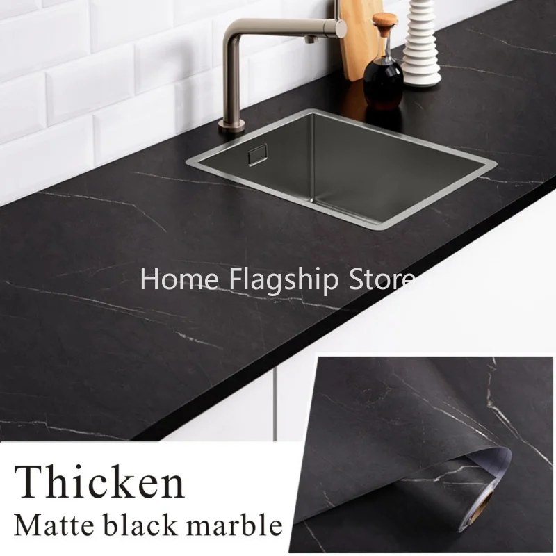 

Thicken Matte Black Marble Sticker Wallpaper Self-adhesive Kitchen Oil-proof Desktop Cabinets Countertops Table Furniture Decor